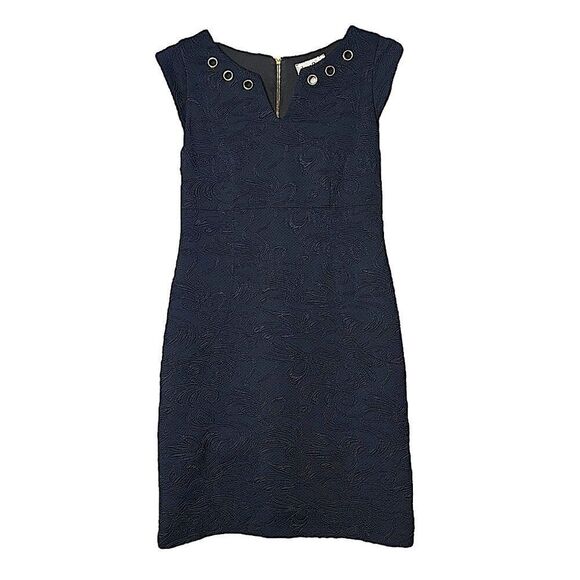 JOSEPH Ribkoff Black Gold Sheath Dress Short Cap Sleeve Shift Women 12 - Picture 1 of 5